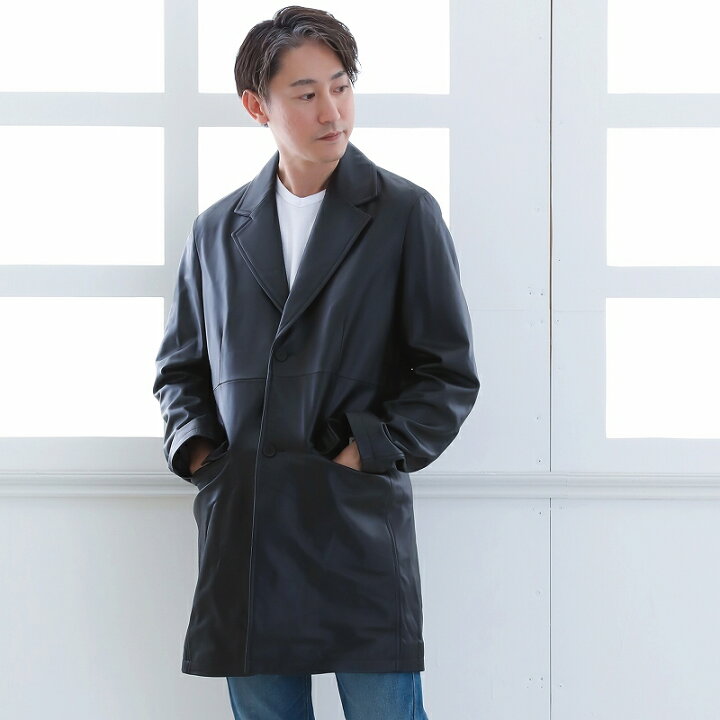 楽天市場】レザーコート メンズ ラム革 シープスキン 本革 ロング  