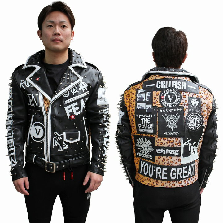 楽天市場】鋲ジャン メンズ スタッズ付き ロックスター レザー 