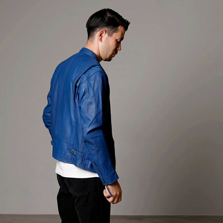 楽天市場】Mo-LAWS レザージャケット メンズ 本革 ブルー 青 シングル 