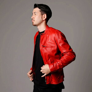 楽天市場 レザージャケット メンズ 本革 赤 レッド シングルライダースジャケット 革ジャン ラム革 ラムレザー Mlrj0111red レザージャケット革ジャンの但馬屋