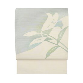 白百合の花の模様手描蝋纈染　絽名古屋帯【中古】