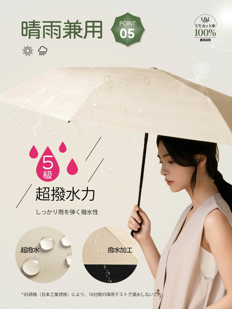 【1,000円OFFクーポン・6/20】日傘 KONCIWA 5秒でたためる日傘 軽量 完全遮光 遮熱-30℃ 形状記憶 レディース メンズ兼用 UVカット100% ワンタッチ自動開閉 コンパクト 6本骨 超撥水 日焼け防止 無地 3段 折りたたみ晴雨兼用 - メイン画像 15