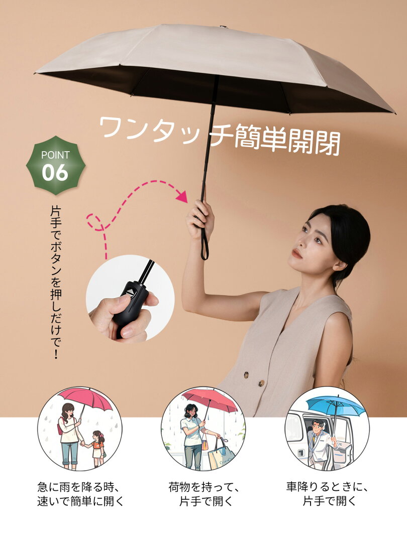 【1,000円OFFクーポン・6/20】日傘 KONCIWA 5秒でたためる日傘 軽量 完全遮光 遮熱-30℃ 形状記憶 レディース メンズ兼用 UVカット100% ワンタッチ自動開閉 コンパクト 6本骨 超撥水 日焼け防止 無地 3段 折りたたみ晴雨兼用 - メイン画像 16