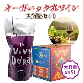 【2本セット送料無料】パーティー向け！大容量でもこだわりのオーガニック赤ワインセット2L×1袋・3L×1本＜ワインセット＞※沖縄県は送料無料対象外 赤ワイン 辛口ワイン パウチワイン[T.4666.0.SE]