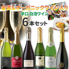 【4月おまけ企画】【6本セット送料無料】金賞&オーガニックワイン入り 辛口白スパークリングワイン6本セット※沖縄県は送料無料対象外＜ワインセット＞ 飲み比べセット スパークリング セット 辛口スパークリング [T.3554.0.SE]