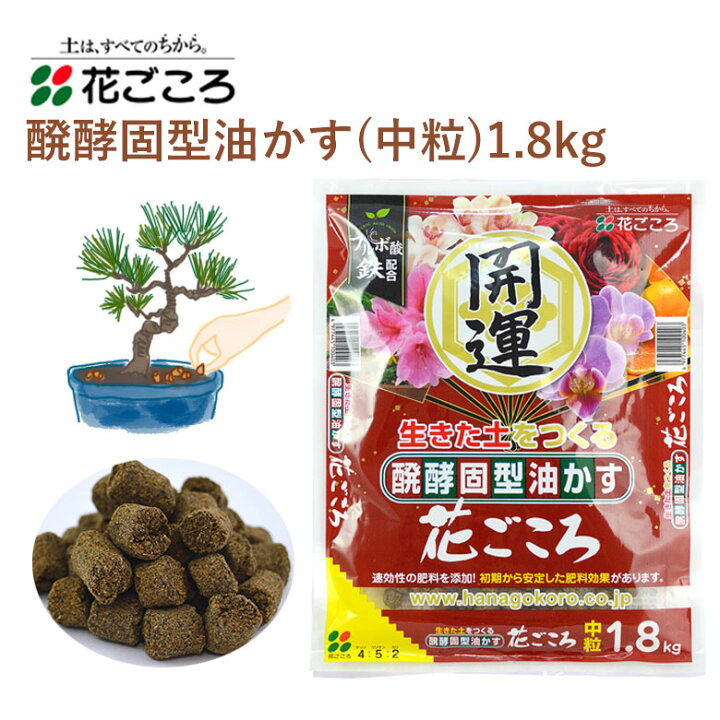 楽天市場 花ごころ 醗酵固型油かす 中粒 1 8kg 油かす 固型 肥料 簡単 園芸 土壌改良材 混ぜるだけ 手軽 簡単 園芸 肥料 園芸用品 農業資材 農業用品 家庭菜園 ガーデニング ガーデニング用品 ガーデン 花 野菜 花壇 鉢植え 土 カワシマ園芸 楽天市場店