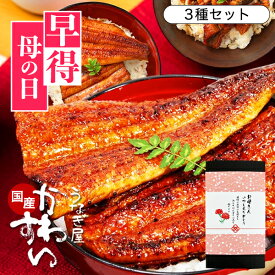 今ならポイント10倍！ うなぎ 国産 かわすい ＼楽天うなぎ部門13年連続売第1位／ 冷凍 うなぎ蒲焼き 3種セット ウナギ 鰻 蒲焼き ひつまぶし グルメ 内祝い お返し ギフト 誕生日プレゼント 高評価レビュー4.6 【うなぎ屋かわすい】 送料無料 入学祝い 母の日 早割