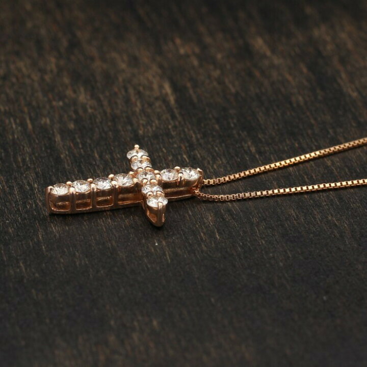 楽天市場】K10PGダイヤクロスネックレス K10ピンクゴールドネックレス  