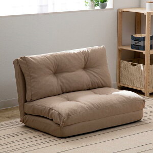 アイリスプラザ ソファーベッド マルチに使える3WAY 幅90cm 14段階リクライニング 座椅子 1人掛け ソファ 折りたたみ 折り畳み 幅約90×奥行約66-205×高さ約12-61cm CG-4A-90 ベージュ