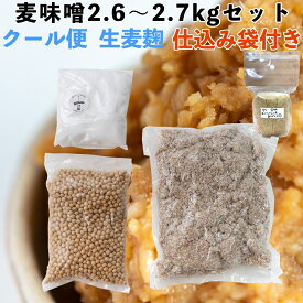 味噌作りセット 麦味噌2.6〜2.7kgb2倍麹甘口（クール便・仕込み袋付き）