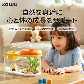 【4/14 20：00開催！ 先着十名！70％OFF】 水槽セット 小型 卓上 アクアリウム ポータブル 酸素供給 エアレーション 一体型 ろ過 コンパクト クリア水槽 軽量 LEDライト付き 7色 ベタ メダカ 金魚 観賞魚 初心者 お手入れ簡単 インテリア デスク用 kawu