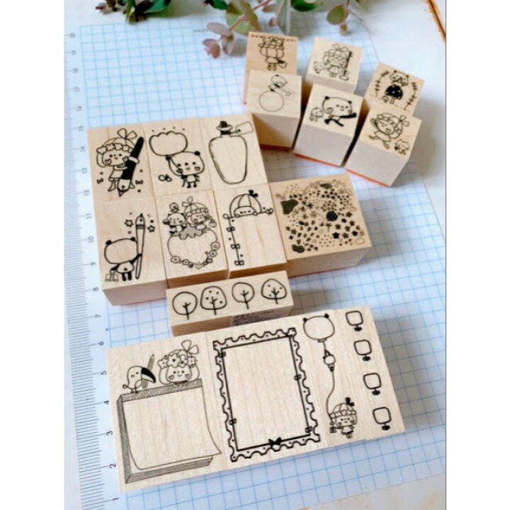 楽天市場 新作丸善 スタンプ全部セット18種類 ゴム印 ハンコ ハート 可愛い 模様 パンダ リボンちゃん かょのこ バレットジャーナル ノート メモ かよのこhanko楽天市場店