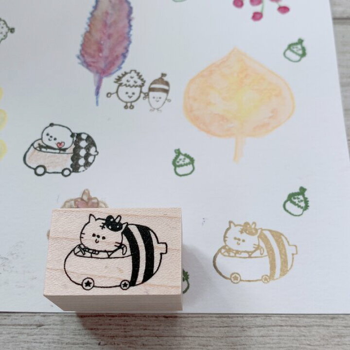 楽天市場 どんぐり 秋 塗り絵 スタンプ ゴム印 かわいい はんこ パンダ ねこ リス かょのこ りぼん 家 イラスト オリジナル キャラクター 動物スタンプ かよのこhanko楽天市場店