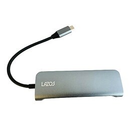 Type-Cハブ 8 in 1 ドッキングステーション Lazos ラゾス USB-C PD2.0 96W / USB2.0-C / USB3.0-A x3 / SD / microSD / 4K HDMI シルバー L-CH8 ◆メ