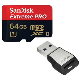 開封/バルク品(動作確認済)特価☆ 64GB microSDXCカード マイクロSD SanDisk サンディスク Extreme Pro UHS-II U3 R:275MB/s USB3.0カードリーダー付 海外リテール SDSQXPJ-064G-GN6M3 ◆メ