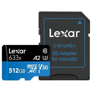 }CNSDJ[h 512GB microSDXC Lexar LT[ 633x Class10 UHS-1 U3 V30 A1 R:100MB/s W:70MB/s SDA_v^t COe[ LSDMI512BB633A 