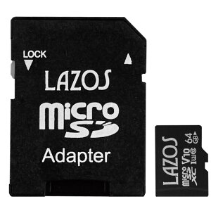 �}�C�N��SD�J�[�h 64GB ���ϋv microSDXC LAZOS ���[�_�[���f�B�A�e�N�m CLASS10 UHS-I R:100MB/s W:50MB/s SD�A�_�v�^�t ���{��p�b�P�[�W L-B64MSD10-U3V10 ����