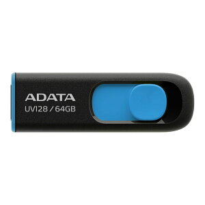 USB������ 64GB DashDrive UV128 ADATA �G�[�f�[�^ �X���C�h�� USB3.1 Gen1 (USB3.0) �u���b�N+�u���[ �C�O���e�[�� AUV128-64G-RBE ����