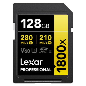 SD�J�[�h 128GB UHS-II SDXC Lexar ���L�T�[ Professional GOLD 1800x Class10 UHS-II U3 V60 R:280MB/s W:210MB/s �C�O���e�[�� LSD1800128G-RNNNC ����