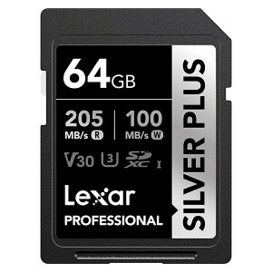 SD�J�[�h 64GB SDXC Lexar ���L�T�[ Professional SILVER PLUS Class10 UHS-I U3 V30 R:205MB/s W:100MB/s �C�O���e�[�� LSDSIPL064G-RNNNC ����