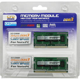 8GB 2枚組 DDR3 ノート用メモリ CFD Panram DDR3-1600 204pin SO-DIMM 低電圧1.35V 8GBx2(計16GB) 動作確認済セット W3N1600PS-L8G ◆メ
