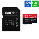 マイクロSDカード 128GB microSDカード microSDXC SanDisk サンディスク Extreme PRO Class10 UHS-I U3 V30 A2 R:200MB/s W:90MB/s SDアダプタ付 海外リテール SDSQXCD-128G-GN6MA ◆メ