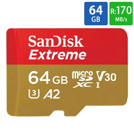 マイクロSDカード microSD 64GB microSDカード microSDXC SanDisk サンディスク Extreme UHS-I U3 V30 A2 R:170MB/s W:80MB/s 海外リテール SDSQXAH-064G-GN6MN ◆メ