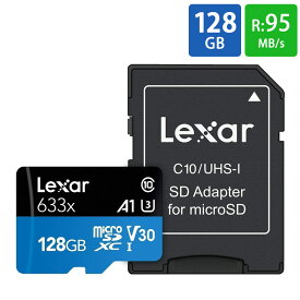 マイクロSDカード 128GB microSDXC Lexar レキサー Class10 UHS-1 U3 V30 A1 R:95MB/s W:45MB/s SDアダプタ付 海外リテール LSDMI128BB633A ◆メ