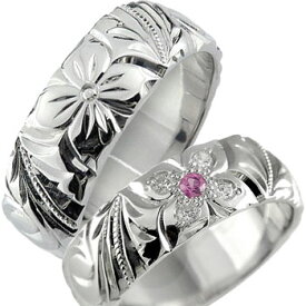 [スーパーセール10％OFF]ハワイアンペアリング リング 結婚指輪 マリッジリング ホワイトゴールドk18 ピンクトルマリン ダイヤモンド 幅広 結婚 18金