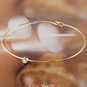 かざり屋 ジュエリー 30代 40代 50代 18金 ブレスレット バングル レディース 一粒 イエローゴールドk18 ダイヤモンド 0.1ct 4月誕生石 シンプル