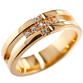 18金 クロス リング ダイヤモンド ダイヤ 幅広 指輪 ピンキーリング ピンクゴールドk18 K18 リング ダイヤモンドリング メンズ レディース 18k  大きいサイズ対応 送料無料 人気