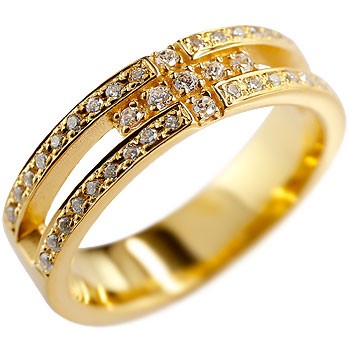 18金 クロス リング ダイヤモンド ダイヤ 幅広 指輪 ピンキーリング イエローゴールドk18 メンズ レディース 18k  大きいサイズ対応 送料無料 人気