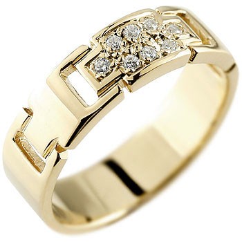 クロス ダイヤモンドリング 指輪 ダイヤモンド リング イエローゴールドk18 ピンキーリング ダイヤ 幅広 十字架 レディース18金  大きいサイズ対応
