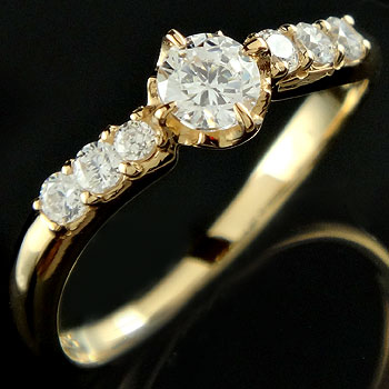 レディース 18金 ダイヤモンドリング  婚約指輪 エンゲージリング イエローゴールドk18 ピンキーリング  レディース 