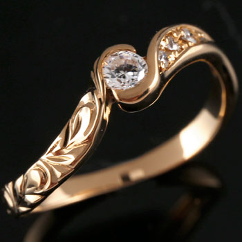18金 ハワイアンジュエリー  ハワイアンリング ピンクゴールドk18 リング ダイヤモンドリング 指輪 ハワジュ レディース 18k  大きいサイズ対応 送料無料 人気