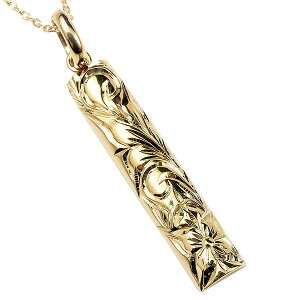 18金 ネックレス メンズ ハワイアンジュエリー ハワイアン スクロール プルメリア ゴールドバー バープレート バーイエローゴールドk18 18k ペンダント 手彫り チェーン 地金 宝石なし 男性