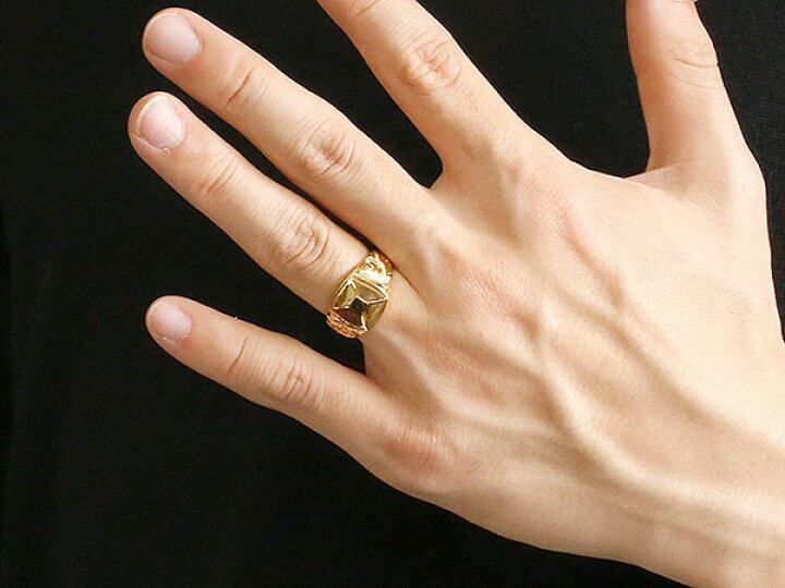倉 ハワイアンジュエリー メンズ リング ダイヤモンド ホワイトゴールドk10 印台 指輪 幅広 ハワイアン スクロール ダイヤ 一粒 10金  送料無料