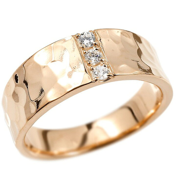 楽天市場 18金 メンズ リング ダイヤモンド 指輪 幅広 ピンクゴールドk18 槌目 槌打ち ロック仕上げ 18k ピンキーリング 男性用 メンズジュエリー 楽ギフ 包装 コンビニ受取対応商品 大きいサイズ対応 送料無料 人気 かざり屋