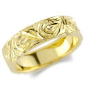 18金 リング 18k メンズ ハワイアンジュエリー 幅広 指輪 太め ピンキーリング 婚約指輪 シンプル ゴールド 波 スクロ…