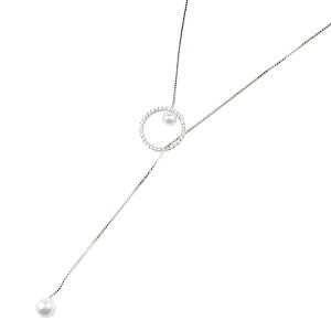 プラチナ ロングネックレス ラリエット レディース 女性 妻 彼女 パール チェーン Y字 アコヤ真珠 プラチナチェーン ダイヤモンド 大人ジュエリー オリジナル