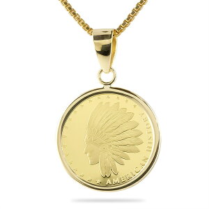 【最短発送】 ネックレス トップ コイン 純金 24金 ペンダント k24 メンズ インディアン イーグル 純金貨 イエローゴールドk18 1/25オンス リバーシブル 男性 レディース