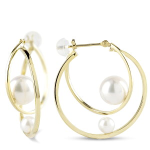 【最短発送】 18金 フープピアス 真珠 パール レディース メンズ 2連 ゴールド 18k ピアス フープ ペア 大ぶり イエローゴールドk18 フォーマル アコヤ真珠 フォーマル 女性 男性