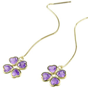 かざり屋 ジュエリー 30代 40代 50代 18金 ロングピアス アメジスト 四葉 クローバー アメリカンピアス イエローゴールドk18 オリジナル 2月誕生石 18k 人気レディース