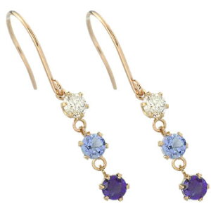 かざり屋 ジュエリー 30代 40代 50代 18金 グラデーション アメジスト タンザナイト キュービックジルコニア ピンクゴールドk18 フックピアス 18kレディース