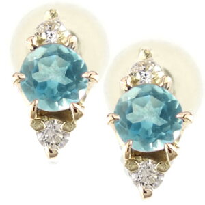 かざり屋 ジュエリー 30代 40代 50代 18金 ピアス ブルートパーズ ピアス ダイヤモンド イエローゴールドk18 11月誕生石 天然石 スタッドピアス 18k レディース