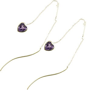 かざり屋 ジュエリー 30代 40代 50代 18金 ピアス ピアス ロングピアス アメリカンピアス スパイラル イエローゴールドk18 ハート アメジスト 2月誕生石 シンプル ストッピ 18k レディース