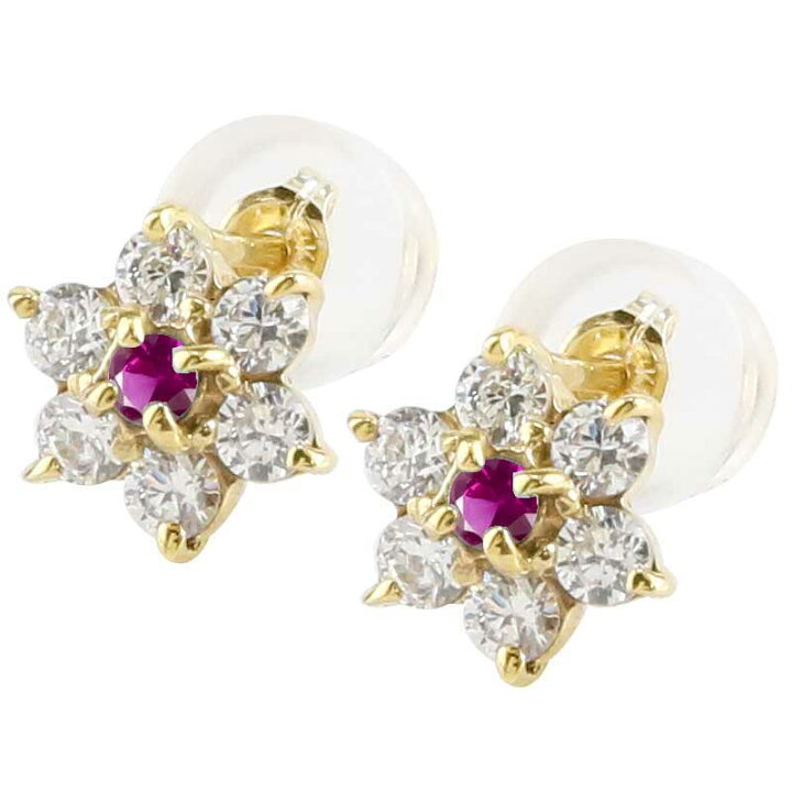 楽天市場】18金 ピアス ダイヤモンド ルビー ピアス イエローゴールド 