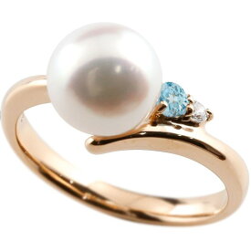 真珠 指輪 パール ブルートパーズ ダイヤモンド リング ピンクゴールドk18 ピンキーリング 本真珠 ダイヤ 18kユニセックス 【ありがとうやおめでとうを伝えよう・プレゼント・誕生日・お祝い】 人気 おしゃれ 大人 普段使い ジュエリー