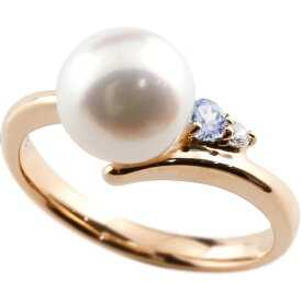 [スーパーセール10％OFF]真珠 指輪 パール タンザナイト ダイヤモンド リング ピンクゴールドk18 ピンキーリング 本真珠 ダイヤ 18金