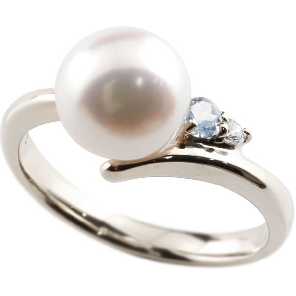 真珠 指輪 パール プラチナ900 ブルームーンストーン ダイヤモンド リング ピンキーリング 本真珠 ダイヤ レディース 大きいサイズ対応 送料無料 人気